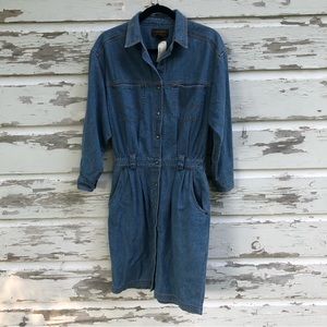 NWT Vintage Eddie Bauer medium cotton denim jean collared dress short pleated